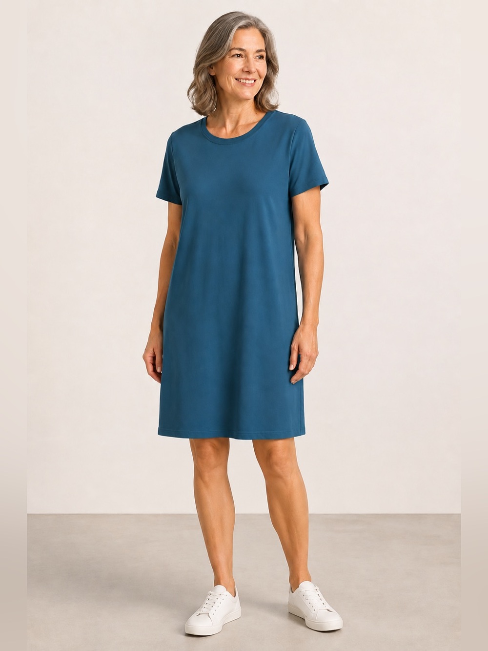 Eileen Fisher Traceable Cotton Jersey Teal T-Shirt Dress M